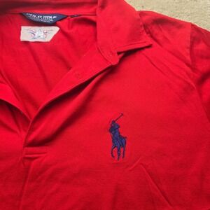 Polo Golf Ralph Lauren Red Mens L Short Sleeve Polo Shirt USA Flag Embroidered